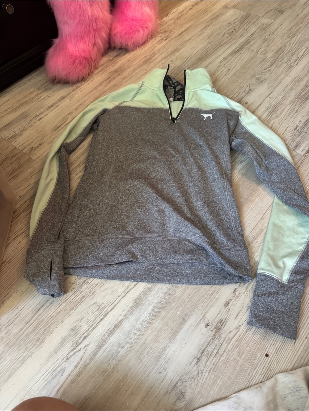 Victoria's Secret Gray and Mint Long Sleeve Quarter-Zip Pullover